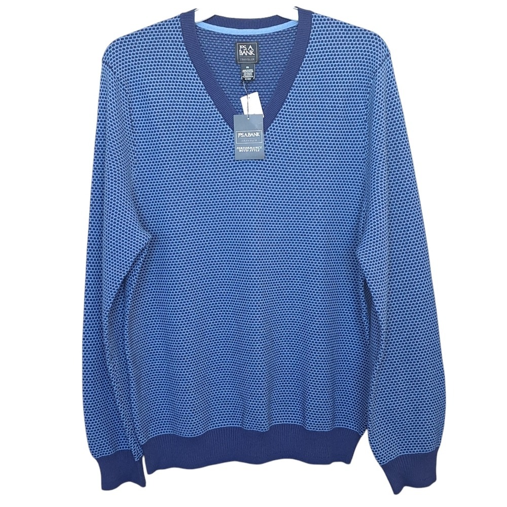 Jos.A.Bank Traveler Men's Pullover Sweater V-Neck Merino Wool‎ Blue Size XXL